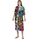 Funky Alien Pattern Abstract Colourful Drawing Women s Cotton 3/4 Sleeve Nightgown View1