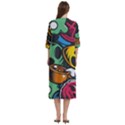 Funky Alien Pattern Abstract Colourful Drawing Women s Cotton 3/4 Sleeve Nightgown View4