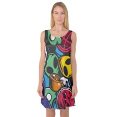 Funky Alien Pattern Abstract Colourful Drawing Sleeveless Satin Nightdress