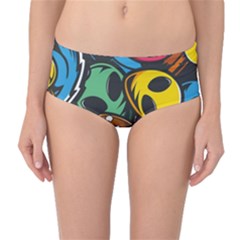 Funky Alien Pattern Abstract Colourful Drawing Mid-waist Bikini Bottoms by Posterlux