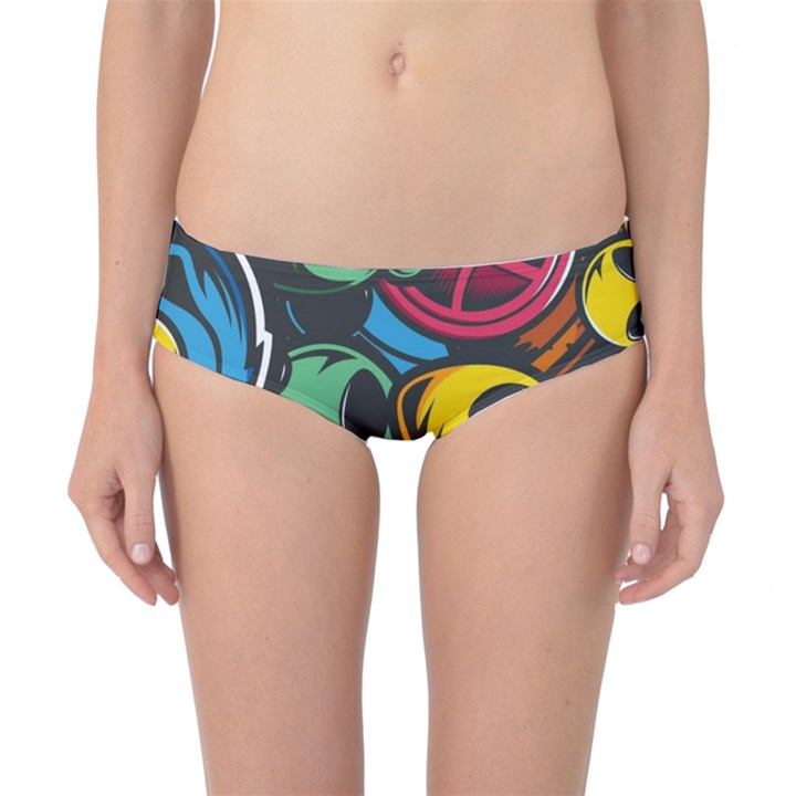 Funky Alien Pattern Abstract Colourful Drawing Classic Bikini Bottoms