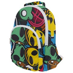 Funky Alien Pattern Abstract Colourful Drawing Rounded Multi Pocket Backpack