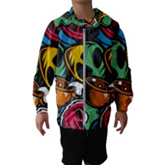 Funky Alien Pattern Abstract Colourful Drawing Kids  Hooded Windbreaker