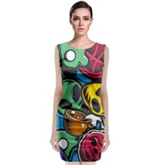 Funky Alien Pattern Abstract Colourful Drawing Classic Sleeveless Midi Dress