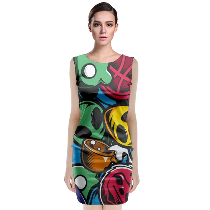 Funky Alien Pattern Abstract Colourful Drawing Classic Sleeveless Midi Dress