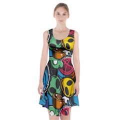 Funky Alien Pattern Abstract Colourful Drawing Racerback Midi Dress