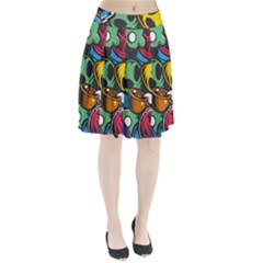 Funky Alien Pattern Abstract Colourful Drawing Pleated Skirt