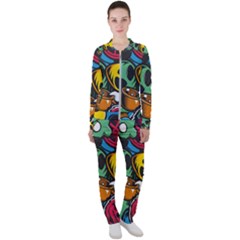 Funky Alien Pattern Abstract Colourful Drawing Casual Jacket And Pants Set