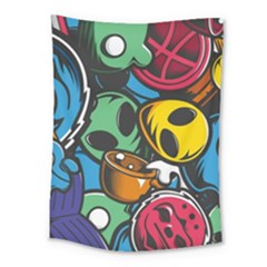 Funky Alien Pattern Abstract Colourful Drawing Medium Tapestry