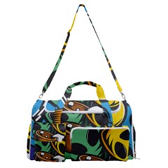 Funky Alien Pattern Abstract Colourful Drawing Sports Gym Duffle Bag With Shoe Compartment by Posterlux