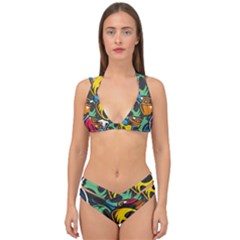 Funky Alien Pattern Abstract Colourful Drawing Double Strap Halter Bikini Set