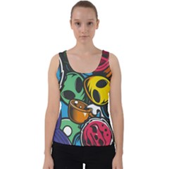 Funky Alien Pattern Abstract Colourful Drawing Velvet Tank Top