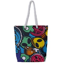 Funky Alien Pattern Abstract Colourful Drawing Full Print Rope Handle Tote (small)