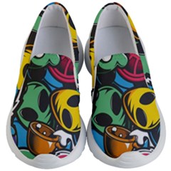 Funky Alien Pattern Abstract Colourful Drawing Kids Lightweight Slip Ons