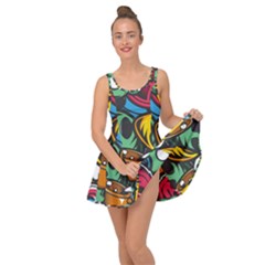 Funky Alien Pattern Abstract Colourful Drawing Inside Out Casual Dress by Posterlux