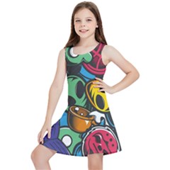 Funky Alien Pattern Abstract Colourful Drawing Kids  Lightweight Sleeveless Dress