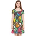 Funky Alien Pattern Abstract Colourful Drawing Inside Out Cap Sleeve Dress View1