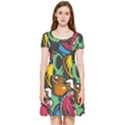 Funky Alien Pattern Abstract Colourful Drawing Inside Out Cap Sleeve Dress View3