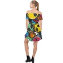 Funky Alien Pattern Abstract Colourful Drawing Off Shoulder Chiffon Dress View2