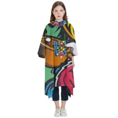 Funky Alien Pattern Abstract Colourful Drawing Kids  Hooded Rain Ponchos by Posterlux