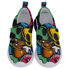 Funky Alien Pattern Abstract Colourful Drawing Kids  Velcro No Lace Shoes