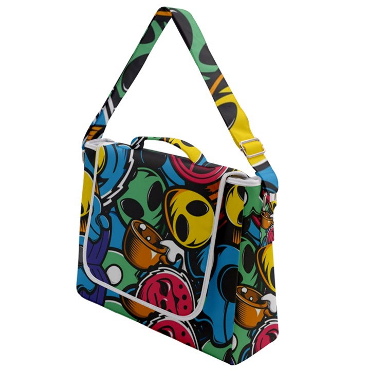 Funky Alien Pattern Abstract Colourful Drawing Box Up Messenger Bag