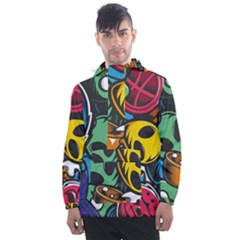 Funky Alien Pattern Abstract Colourful Drawing Men s Front Pocket Pullover Windbreaker