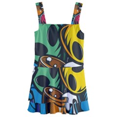 Funky Alien Pattern Abstract Colourful Drawing Kids  Layered Skirt Swimsuit