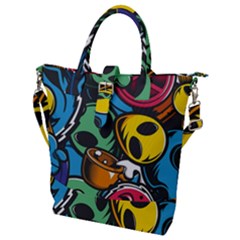 Funky Alien Pattern Abstract Colourful Drawing Buckle Top Tote Bag