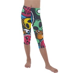 Funky Alien Pattern Abstract Colourful Drawing Kids  Lightweight Velour Capri Leggings  by Posterlux