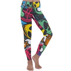 Funky Alien Pattern Abstract Colourful Drawing Kids  Lightweight Velour Classic Yoga Leggings