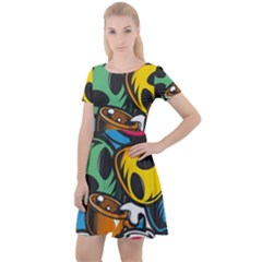 Funky Alien Pattern Abstract Colourful Drawing Cap Sleeve Velour Dress  by Posterlux