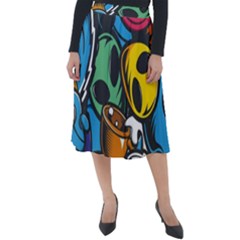 Funky Alien Pattern Abstract Colourful Drawing Classic Velour Midi Skirt 