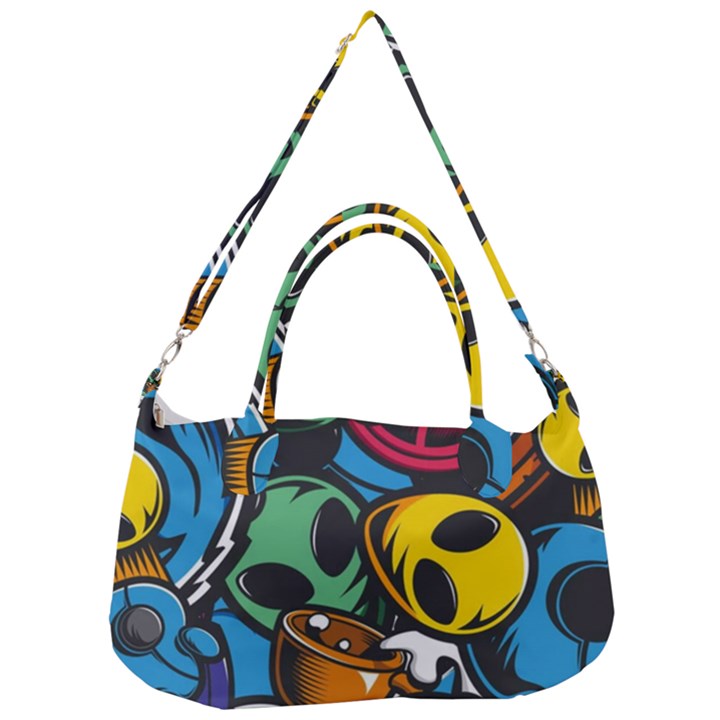 Funky Alien Pattern Abstract Colourful Drawing Removable Strap Handbag