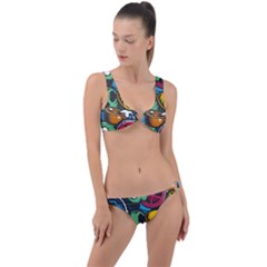 Funky Alien Pattern Abstract Colourful Drawing Ring Detail Crop Bikini Set by Posterlux