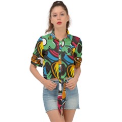 Funky Alien Pattern Abstract Colourful Drawing Tie Front Shirt 