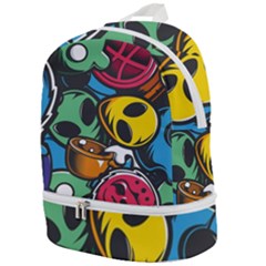 Funky Alien Pattern Abstract Colourful Drawing Zip Bottom Backpack