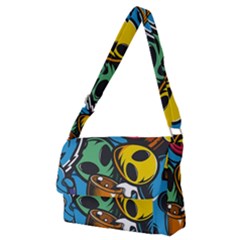 Funky Alien Pattern Abstract Colourful Drawing Full Print Messenger Bag (m) by Posterlux