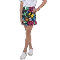 Funky Alien Pattern Abstract Colourful Drawing Kids  Tennis Skirt