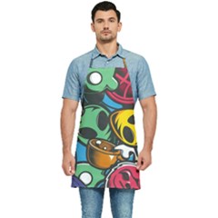 Funky Alien Pattern Abstract Colourful Drawing Kitchen Apron