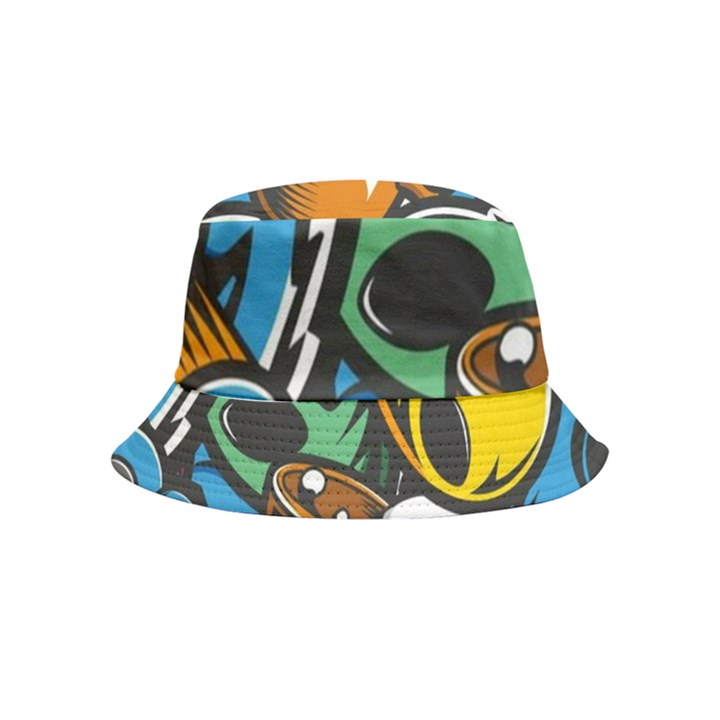 Funky Alien Pattern Abstract Colourful Drawing Inside Out Bucket Hat (Kids)