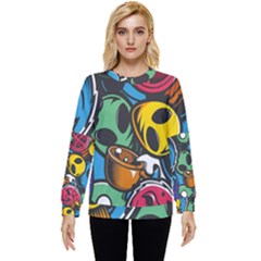 Funky Alien Pattern Abstract Colourful Drawing Hidden Pocket Sweatshirt