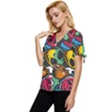 Funky Alien Pattern Abstract Colourful Drawing Bow Sleeve Button Up Top View2