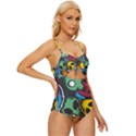 Funky Alien Pattern Abstract Colourful Drawing Knot Front One-Piece Swimsuit View3