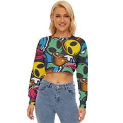 Funky Alien Pattern Abstract Colourful Drawing Lightweight Long Sleeve Sweatshirt by Posterlux