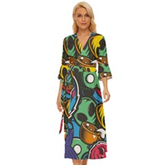 Funky Alien Pattern Abstract Colourful Drawing Midsummer Wrap Dress by Posterlux