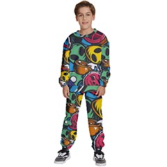 Funky Alien Pattern Abstract Colourful Drawing Kids  Sweatshirt Set