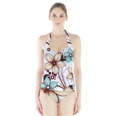 Flowers Flowers Pattern Halter Swimsuit