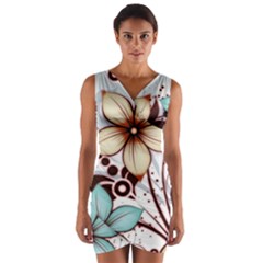 Flowers Flowers Pattern Wrap Front Bodycon Dress