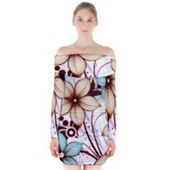 Flowers Flowers Pattern Long Sleeve Off Shoulder Dress